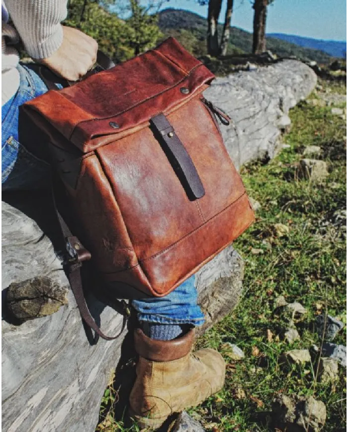 CHIARUGI Zaino cuoio vintage porta pc 13 Marrone