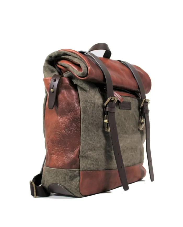 CHIARUGI Zaino tessuto cuoio vintage Verde/Cuoio