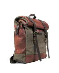 CHIARUGI Zaino tessuto cuoio vintage Verde/Cuoio