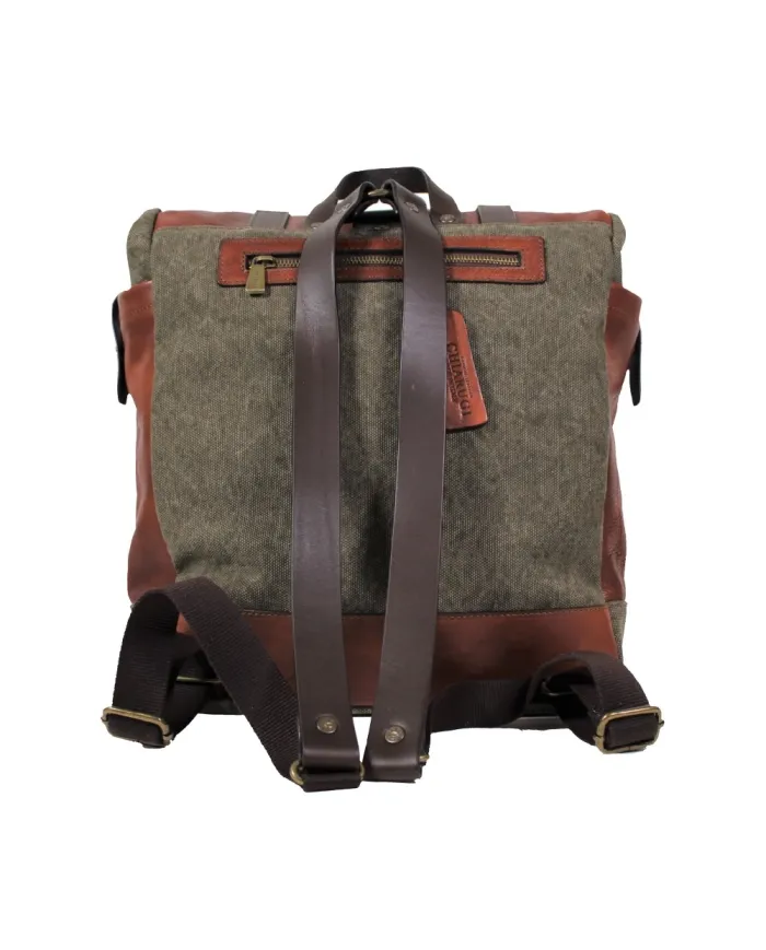 CHIARUGI Zaino tessuto cuoio vintage Verde/Cuoio