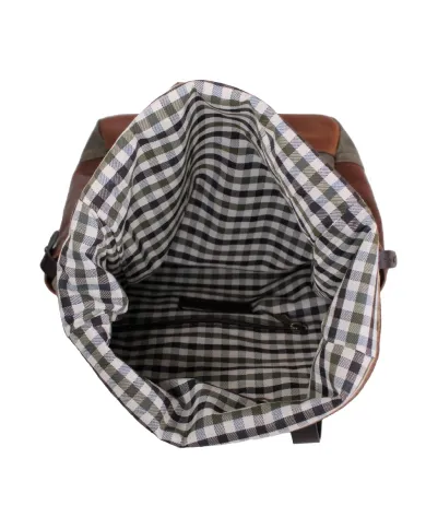 CHIARUGI Zaino tessuto cuoio vintage Verde/Cuoio