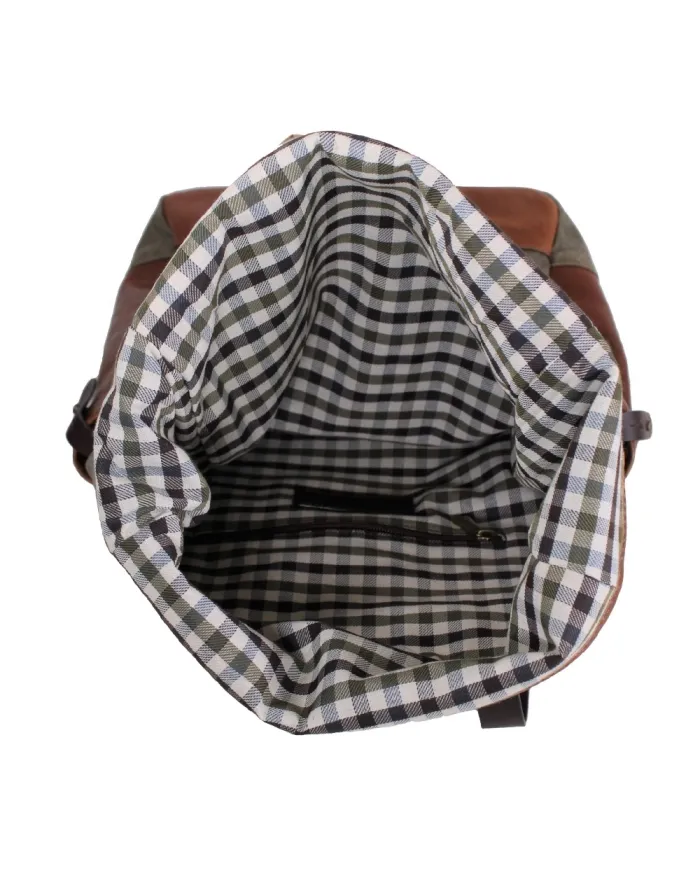 CHIARUGI Zaino tessuto cuoio vintage Verde/Cuoio