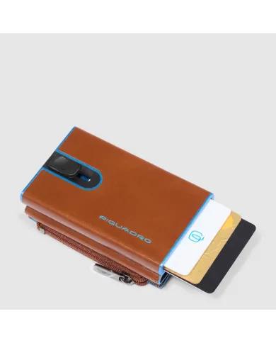 Piquadro Compact wallet con tasca monete Blue square Marrone