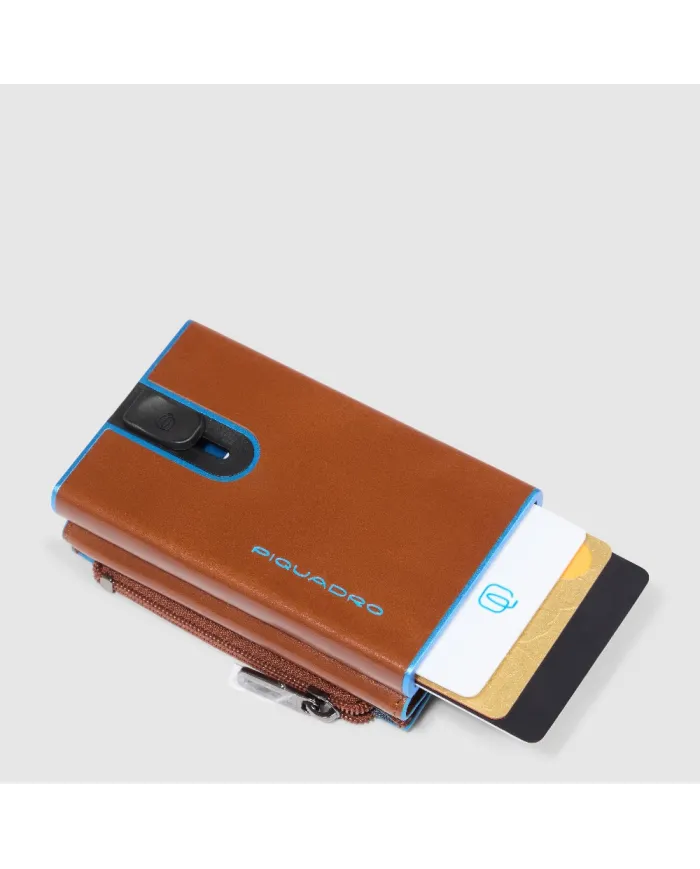 Piquadro Compact wallet con tasca monete Blue square Marrone