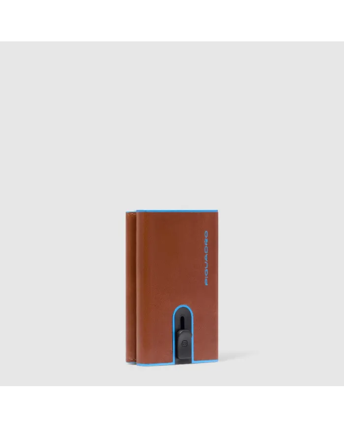 Piquadro Compact wallet con tasca monete Blue square Marrone