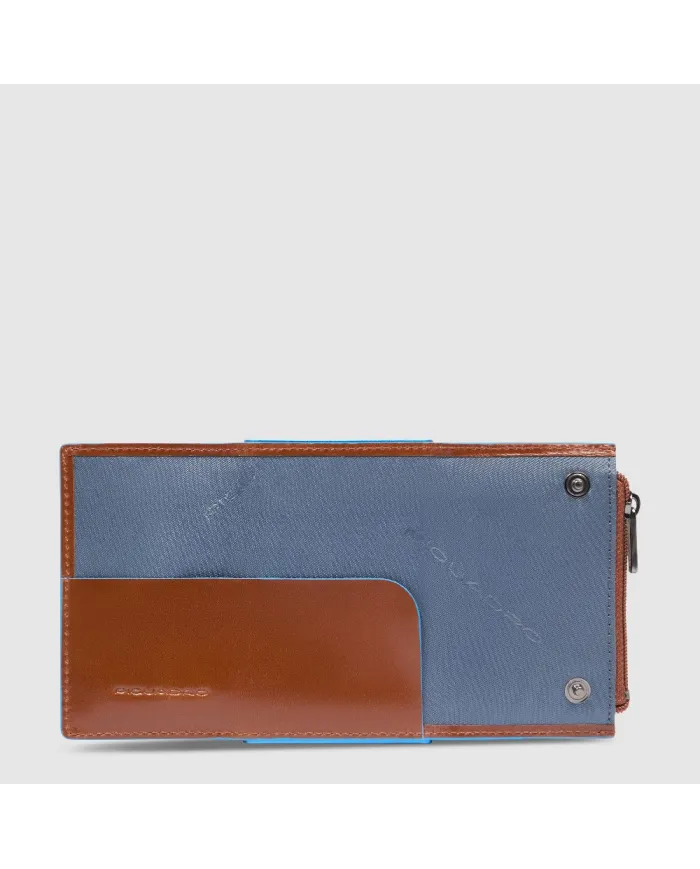 Piquadro Compact wallet con tasca monete Blue square Marrone