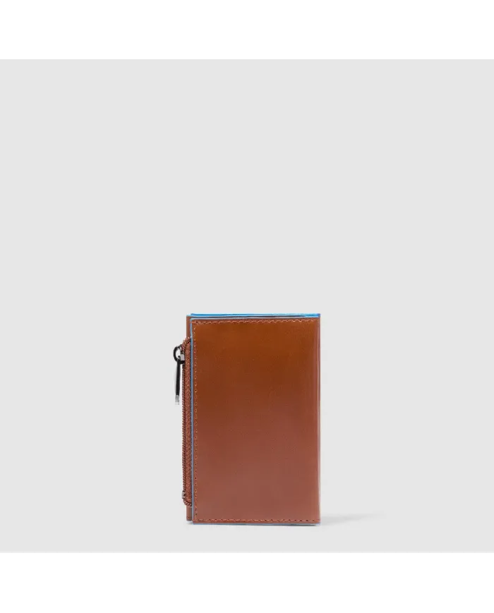 Piquadro Compact wallet con tasca monete Blue square Marrone