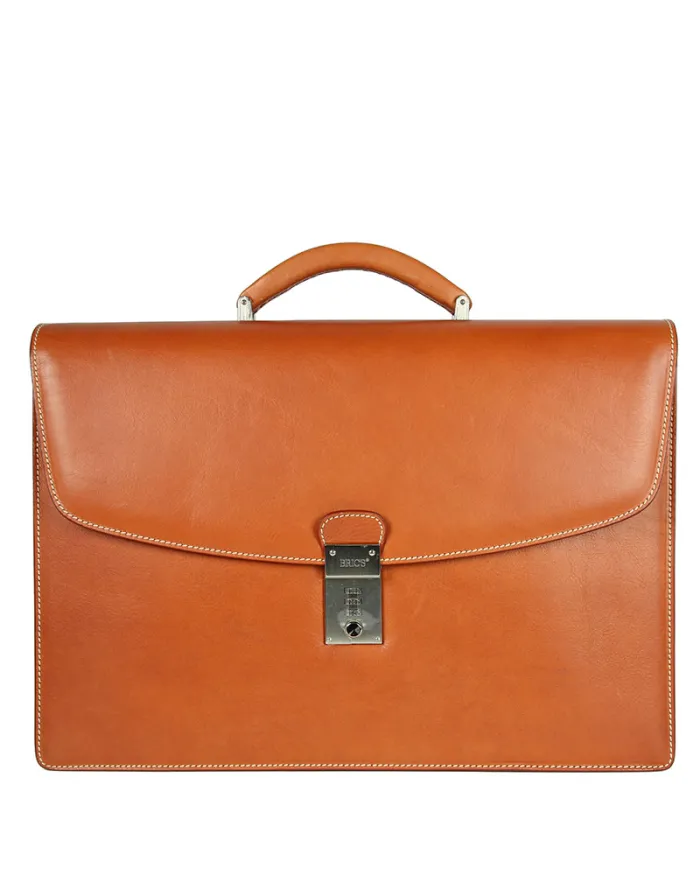 Bric's Cartella in cuoio due comparti, Bric's "Life Pelle", made in Italy. Cognac