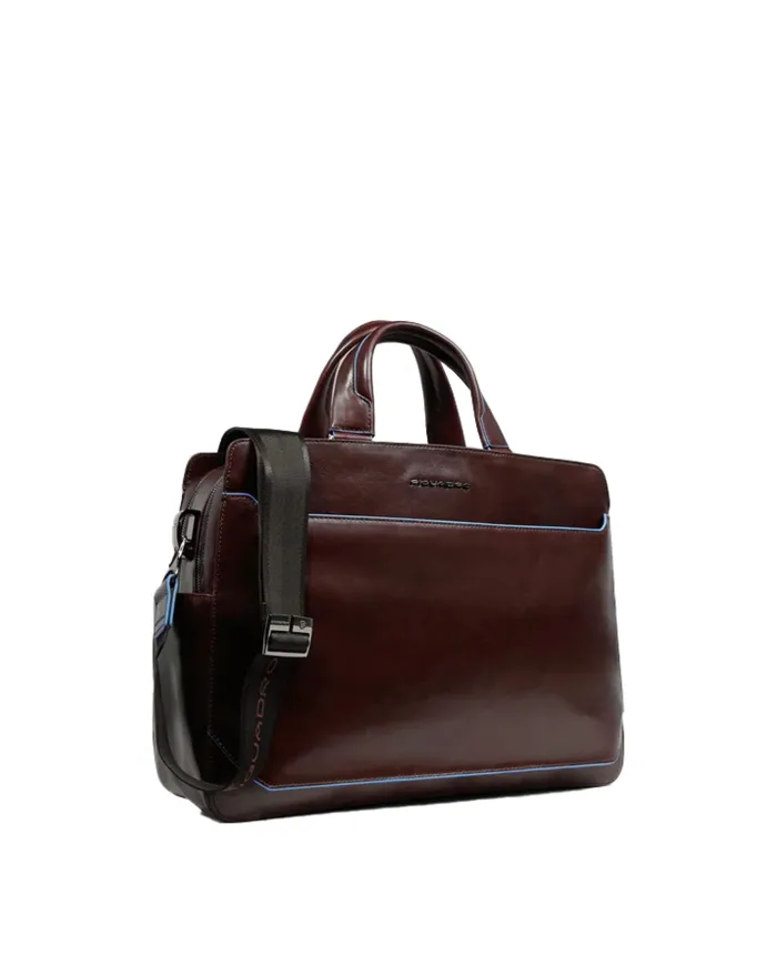 Piquadro Cartella in pelle porta pc 15,6" Blue square Mogano