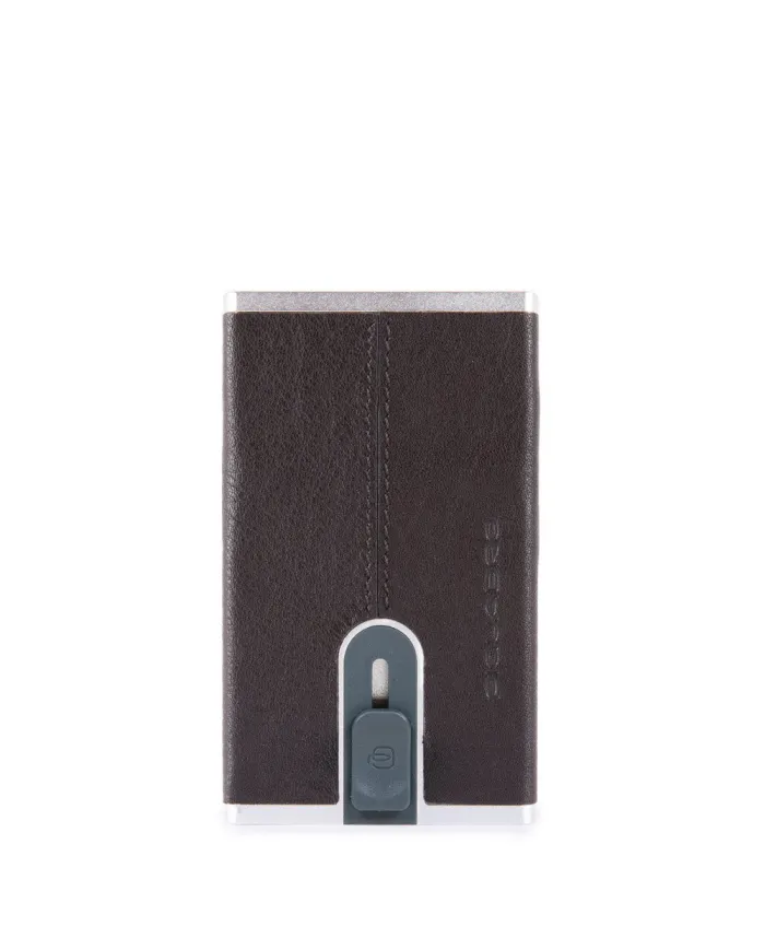 Piquadro Porta carte di credito con sliding system "Black square" Testa moro