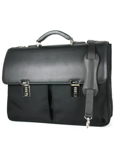 Bric's Cartella in tessuto e pelle Bric's linea "Privacy". Nero