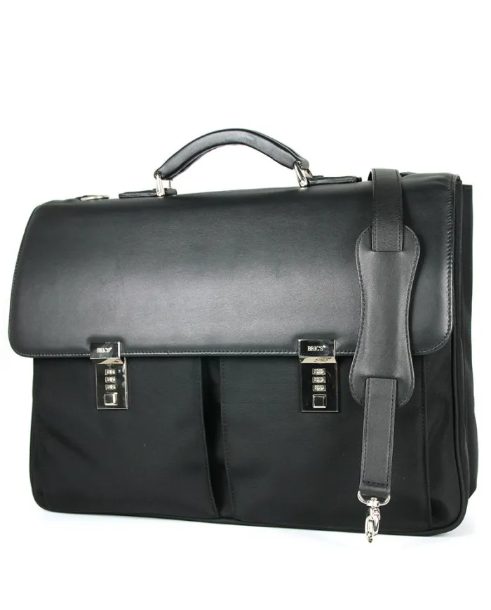 Bric's Cartella in tessuto e pelle Bric's linea "Privacy". Nero