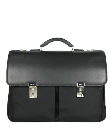 Bric's Cartella in tessuto e pelle Bric's linea "Privacy". Nero