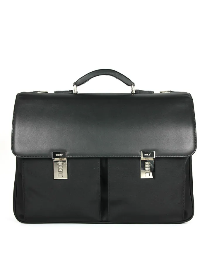 Bric's Cartella in tessuto e pelle Bric's linea "Privacy". Nero