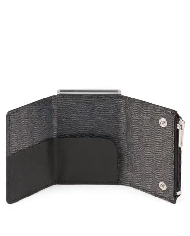 Piquadro Compact wallet con tasca monete Black square Nero