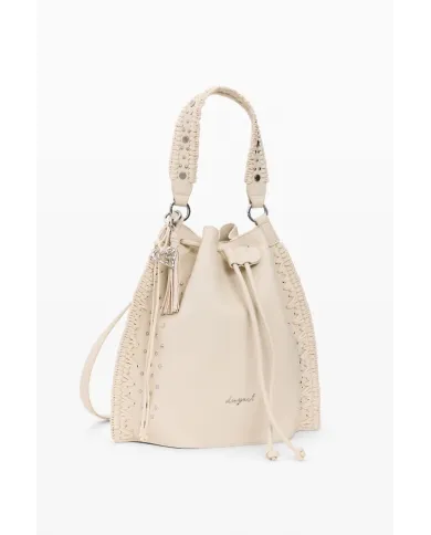 Desigual Borsa con ricami e borchie – Tracolla e Zainetto 2 in 1 Bianco