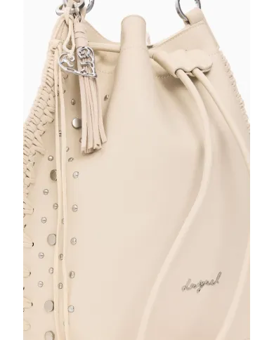 Desigual Borsa con ricami e borchie – Tracolla e Zainetto 2 in 1 Bianco