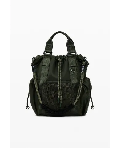 Desigual Borsa Secchiello in Tessuto Cerato Vintage – Tracolla e Zainetto 2 in 1 con Tasche Multiple Verde