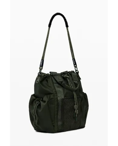 Desigual Borsa Secchiello in Tessuto Cerato Vintage – Tracolla e Zainetto 2 in 1 con Tasche Multiple Verde