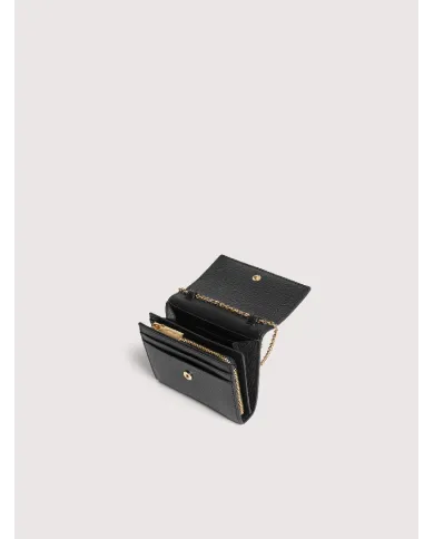 Coccinelle Portafoglio piccolo in pelle con tracolla Metallic Soft Nero