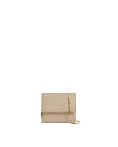 Coccinelle Portafoglio piccolo in pelle con tracolla Metallic Soft Beige