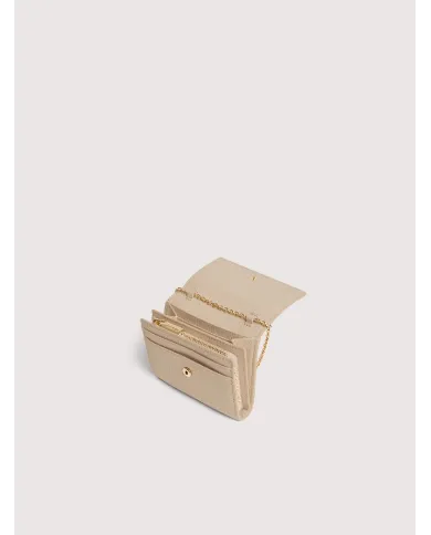 Coccinelle Portafoglio piccolo in pelle con tracolla Metallic Soft Beige