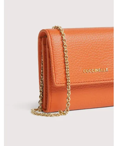 Coccinelle Portafoglio piccolo in pelle con tracolla Metallic Soft Cuoio
