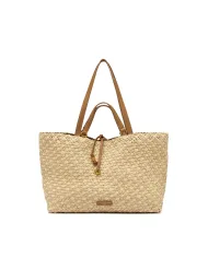Gianni Chiarini Borsa a Mano Mercy in Canvas e Paglia Intrecciata Beige