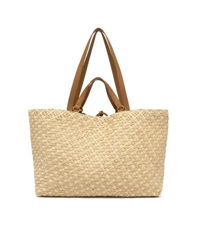 Gianni Chiarini Borsa a Mano Mercy in Canvas e Paglia Intrecciata Beige