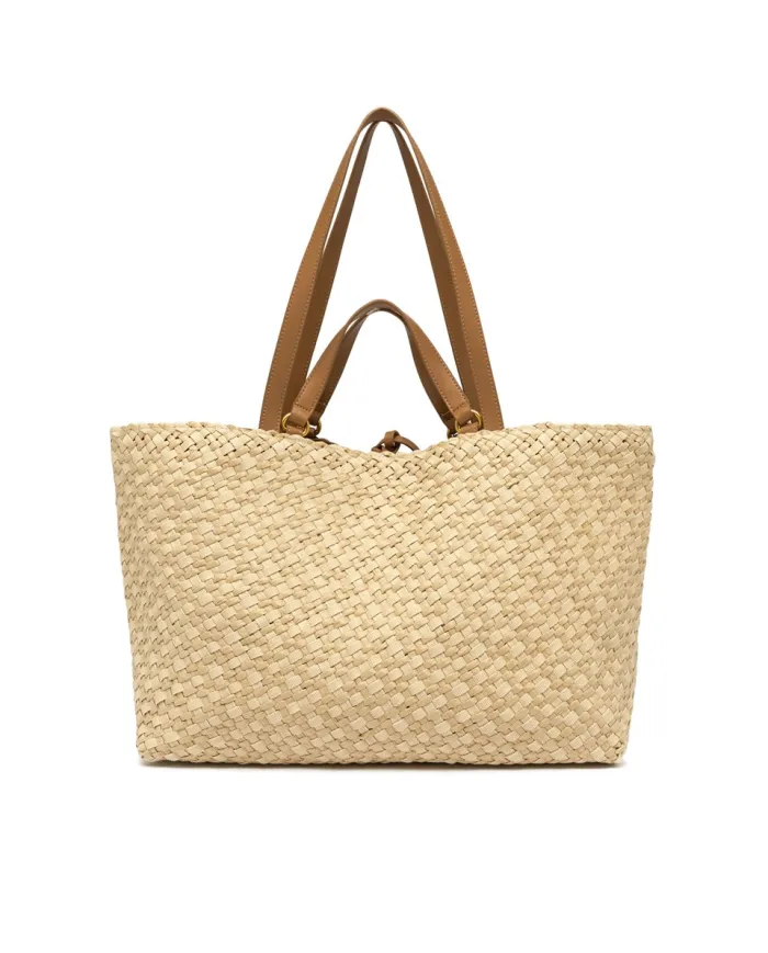 Gianni Chiarini Borsa a Mano Mercy in Canvas e Paglia Intrecciata Beige