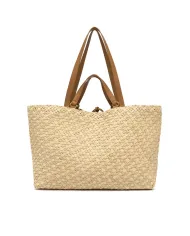 Gianni Chiarini Borsa a Mano Mercy in Canvas e Paglia Intrecciata Beige
