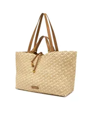 Gianni Chiarini Borsa a Mano Mercy in Canvas e Paglia Intrecciata Beige