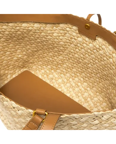 Gianni Chiarini Borsa a Mano Mercy in Canvas e Paglia Intrecciata Beige