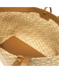 Gianni Chiarini Borsa a Mano Mercy in Canvas e Paglia Intrecciata Beige