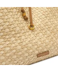 Gianni Chiarini Borsa a Mano Mercy in Canvas e Paglia Intrecciata Beige