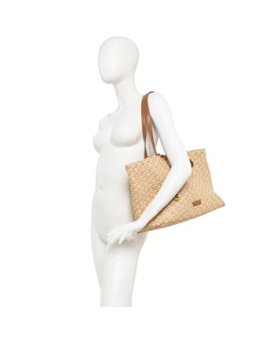 Gianni Chiarini Borsa a Mano Mercy in Canvas e Paglia Intrecciata Beige
