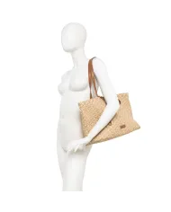 Gianni Chiarini Borsa a Mano Mercy in Canvas e Paglia Intrecciata Beige