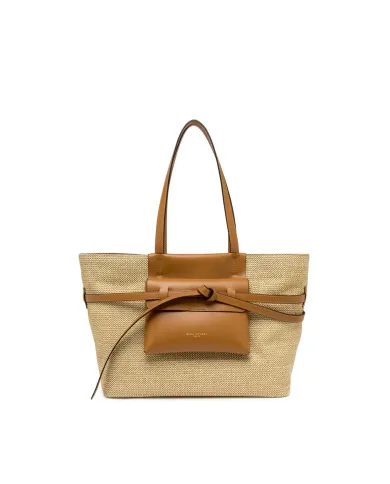 Gianni Chiarini Borsa Shopping Belty in Paglia e Pelle Beige/Cuoio