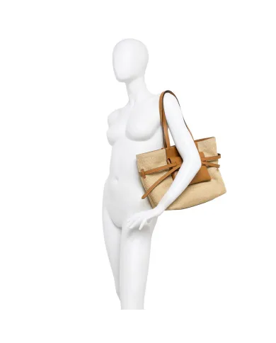 Gianni Chiarini Borsa Shopping Belty in Paglia e Pelle Beige/Cuoio