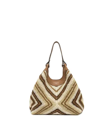 Gianni Chiarini Borsa Shopping Dua in Paglia Intrecciata Cuoio/Multicolor
