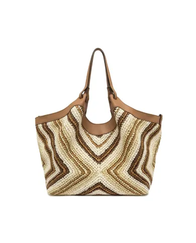 Gianni Chiarini Borsa Shopping Dua in Paglia Intrecciata Cuoio/Multicolor