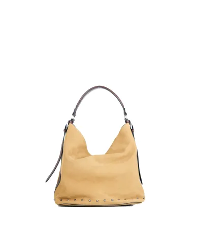 La Martina Borsa a tracolla scamosciata con borchie Cammello/Testa moro