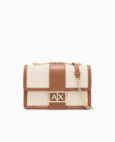 Armani Exchange Borsa a tracolla lino Beige/Cuoio