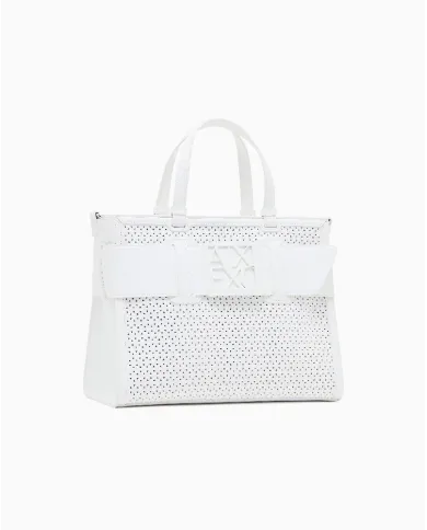 Armani Exchange Borsa a mano grande traforata Bianco