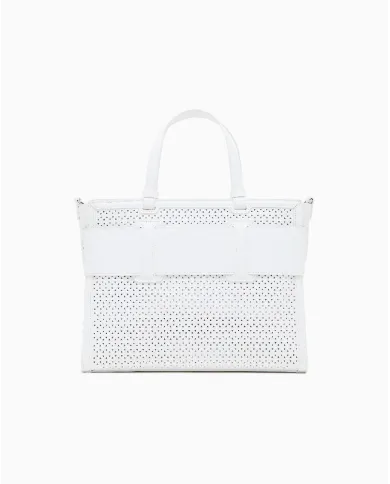 Armani Exchange Borsa a mano grande traforata Bianco