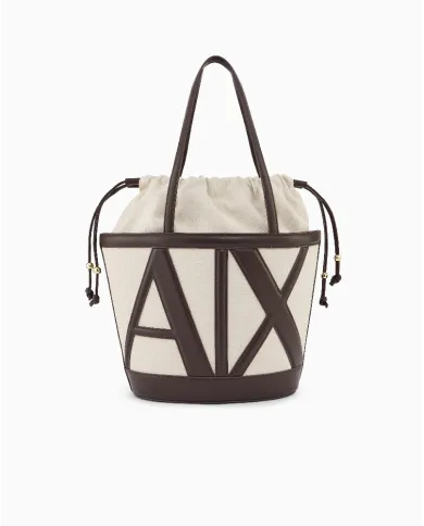 Armani Exchange Borsa grande in lino Bianco/Testa moro