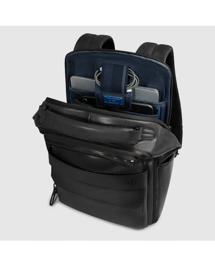 Piquadro Zaino in pelle con porta pc 15,6" Solm Nero