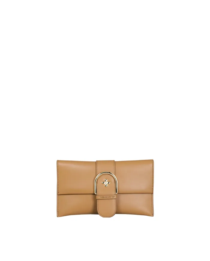 Atelier du Sac Borsa Pochette Lina Loyal con Maxi Fibbia e Tracolla Removibile Cuoio