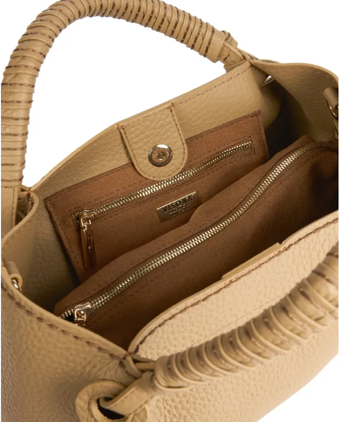 Visona Borsa a mano in pelle manico ricoperto Mia Beige