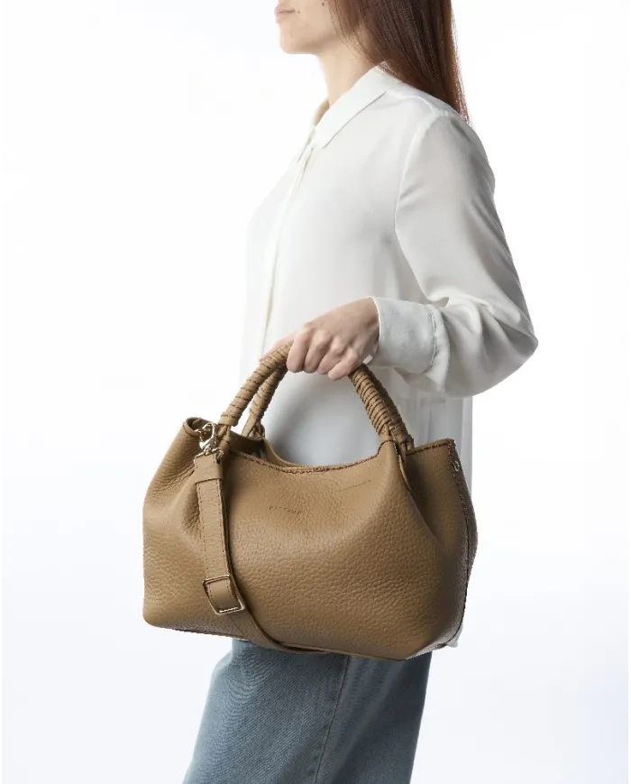 Visona Borsa a mano in pelle manico ricoperto Mia Beige